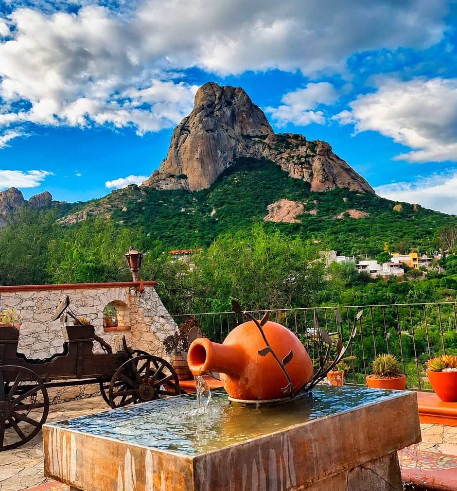 terraza con fuente